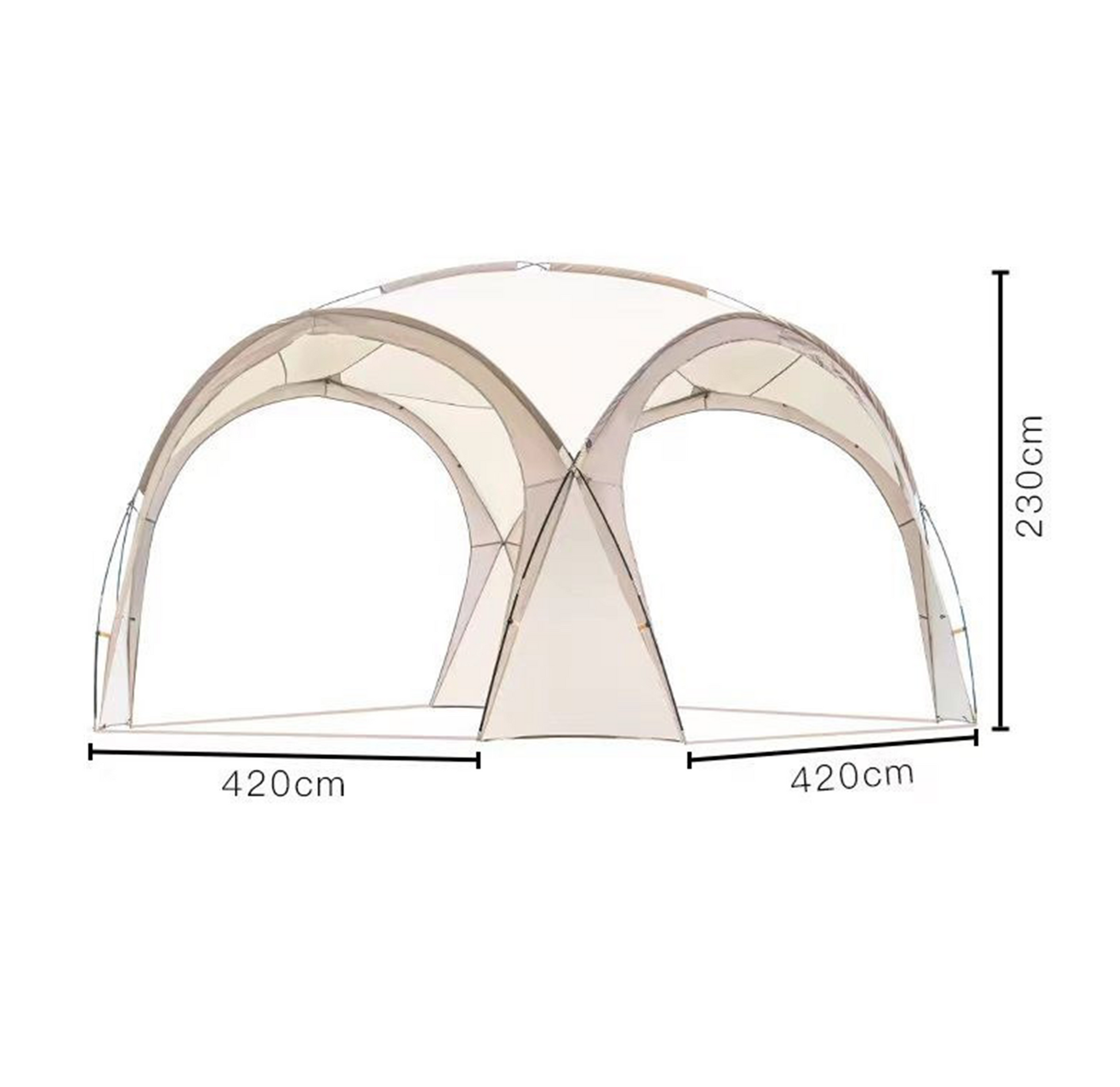 ECOTREK dome canopy gazebo tent with two sidewalls, measuring 4.2 x 4.2 x 2.3 meters, ideal for outdoor shade and shelter.