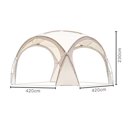 ECOTREK dome canopy gazebo tent with two sidewalls, measuring 4.2 x 4.2 x 2.3 meters, ideal for outdoor shade and shelter.