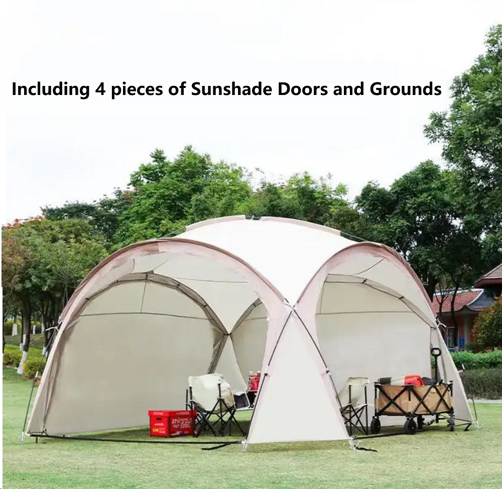 Beige ECOTREK party tent canopy with UPF50+ sun protection, measuring 320x320x205 cm, suitable for outdoor family gatherings.