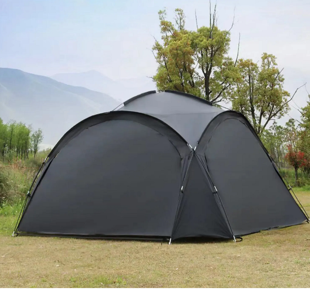 Beige ECOTREK party tent canopy with UPF50+ sun protection, measuring 320x320x205 cm, suitable for family gatherings.