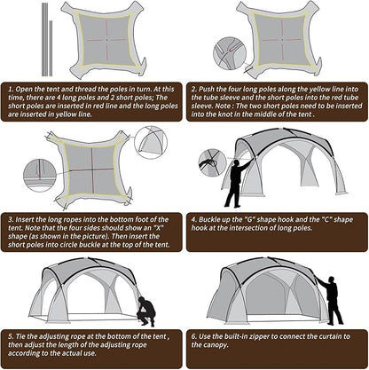 Beige ECOTREK party tent with UPF50+ canopy, 320x320x205cm, providing shade for outdoor family gatherings.