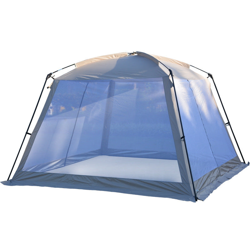 Black ECOTREK anti-mosquito canopy tent with mesh screen, portable for beach and camping use, providing insect protection outdoors.