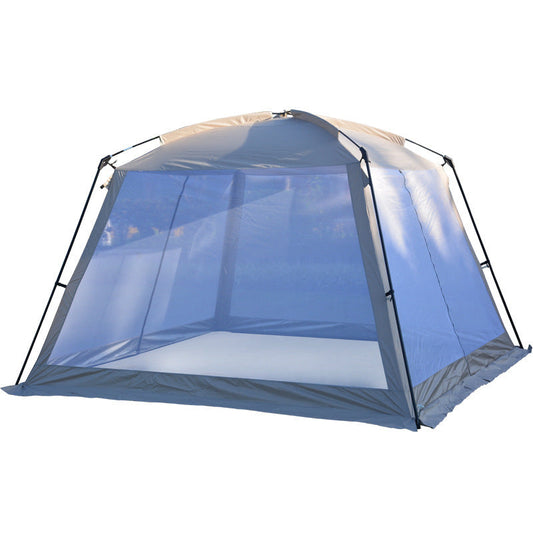 Black ECOTREK anti-mosquito canopy tent with mesh screen, portable for beach and camping use, providing insect protection outdoors.