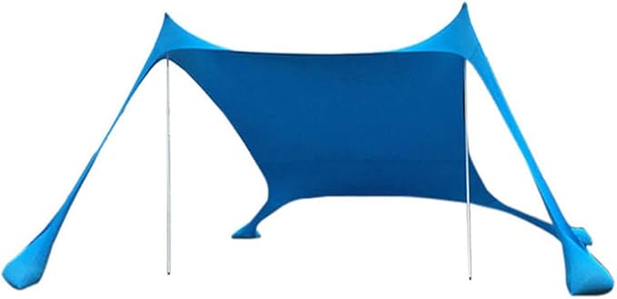 Green ECOTREK portable beach canopy sun shade awning providing shade and protection at the beach
