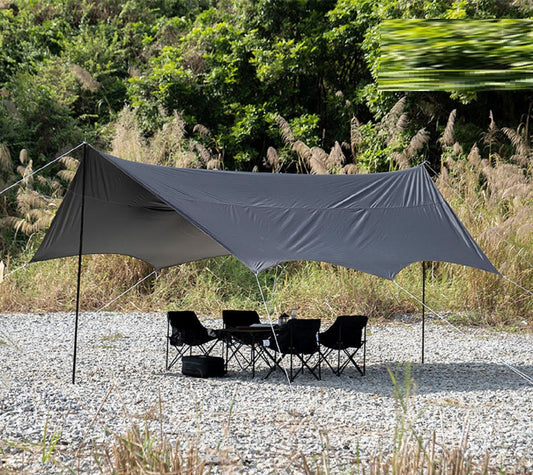 ECOTREK camping black-glue coating canopy, portable outdoor sun shelter with off-white fabric, ideal for beach and outdoor use