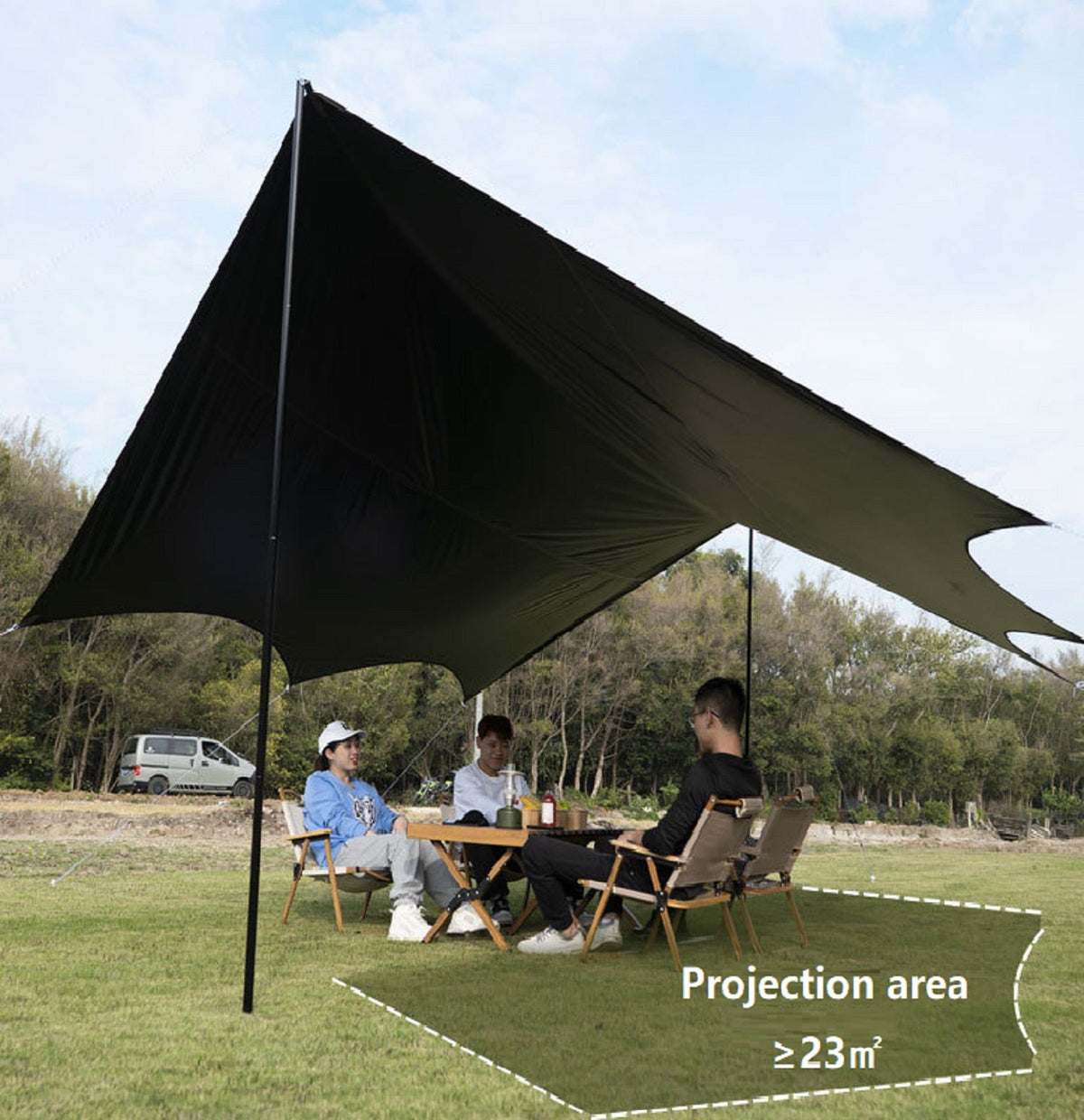 ECOTREK camping canopy with black-glue coating, portable outdoor sun shelter, off-white canopy for beach and outdoor use