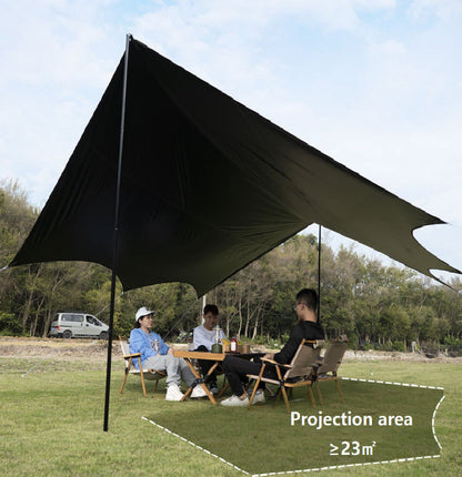 ECOTREK camping canopy with black-glue coating, portable outdoor sun shelter, off-white canopy for beach and outdoor use
