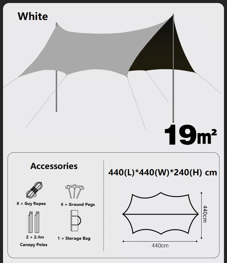 ECOTREK camping canopy with black-glue coating, portable outdoor sun shelter, off-white canopy for beach and outdoor use