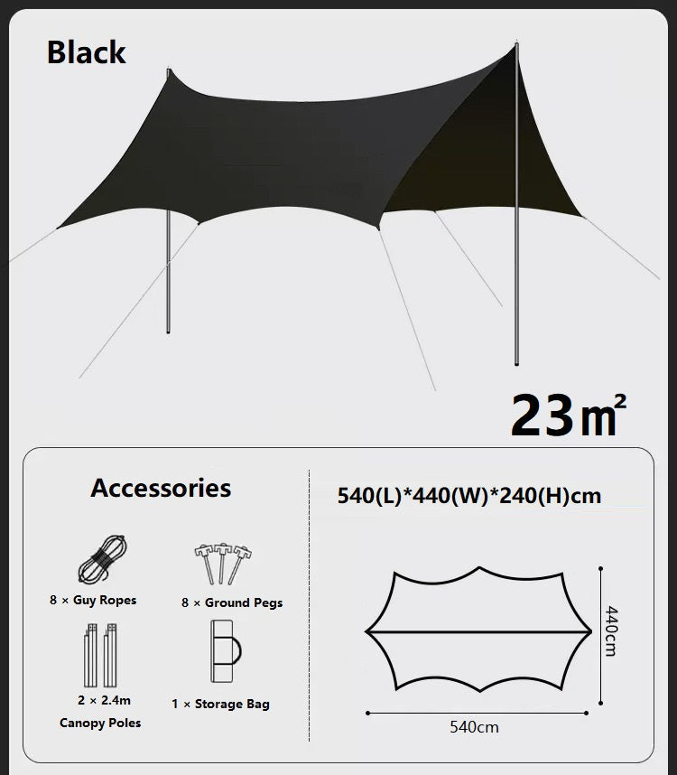 ECOTREK portable camping canopy with black-glue coating, off-white outdoor sun shelter for beach and outdoor activities
