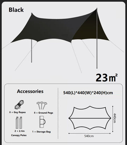 ECOTREK portable camping canopy with black-glue coating, off-white outdoor sun shelter for beach and outdoor activities