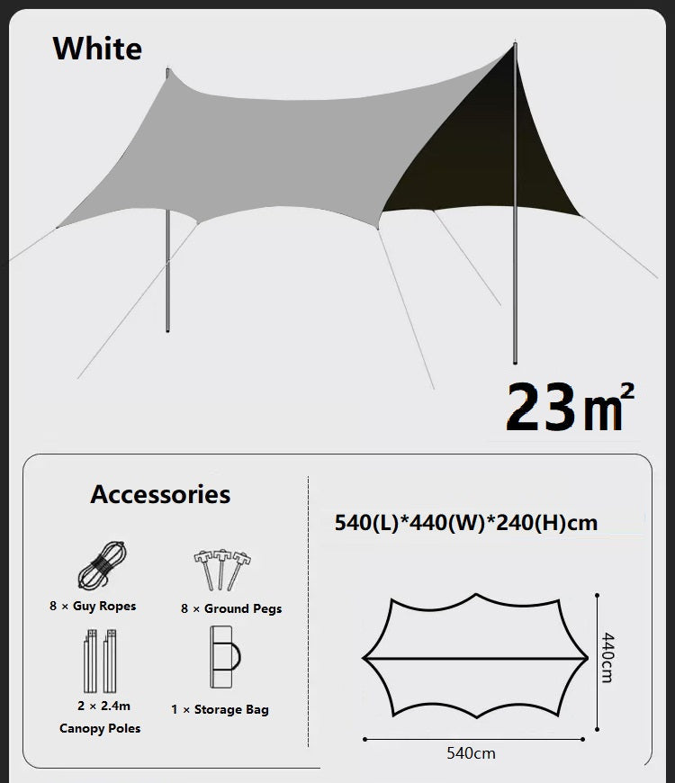 ECOTREK portable camping canopy with black-glue coating, off-white outdoor sun shelter for beach and outdoor activities