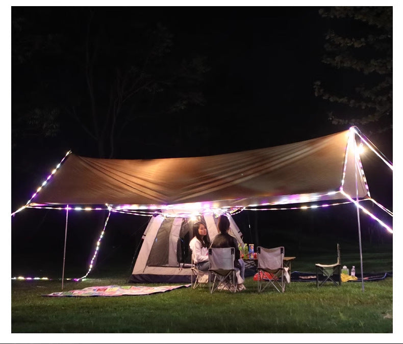 Green square ECOTREK waterproof outdoor canopy for garden, patio, and parties, providing shade and sun protection.