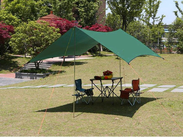 Small green ECOTREK square sun shade sail, waterproof outdoor canopy for garden, patio, and outdoor parties.