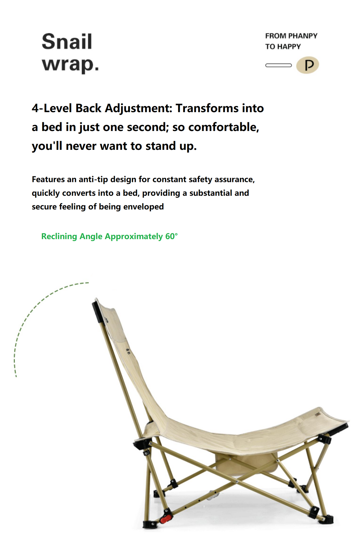 ECOTREK black portable folding beach chair with enhanced size and comfort, suitable for outdoor relaxation and beach use.
