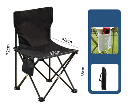 Black ECOTREK ultralight portable folding chair for camping, fishing, and picnics, designed for easy outdoor seating.