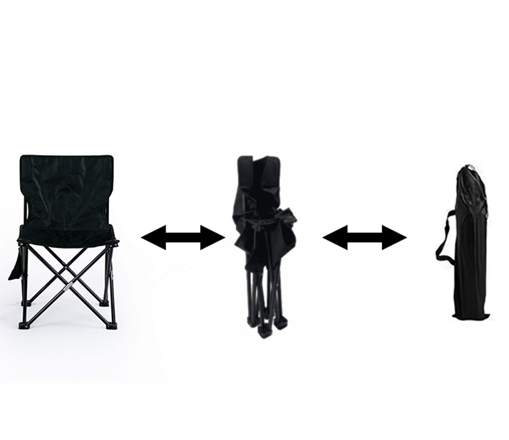 Black ECOTREK ultralight portable folding chair for camping, fishing, and picnics, shown folded and ready for outdoor use.