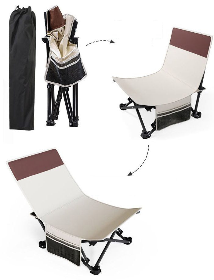 Gray ECOTREK portable folding beach chair, suitable for outdoor and office use, with a compact design and armrests.