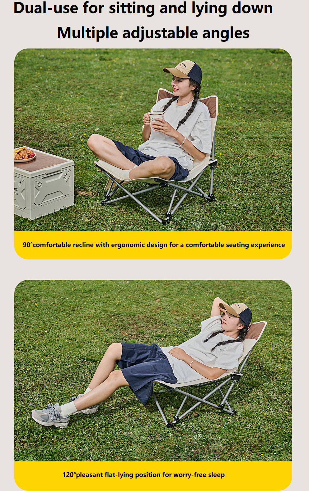Green ECOTREK outdoor folding chair and lounger with adjustable backrest, lightweight design, suitable for camping and outdoor relaxation.