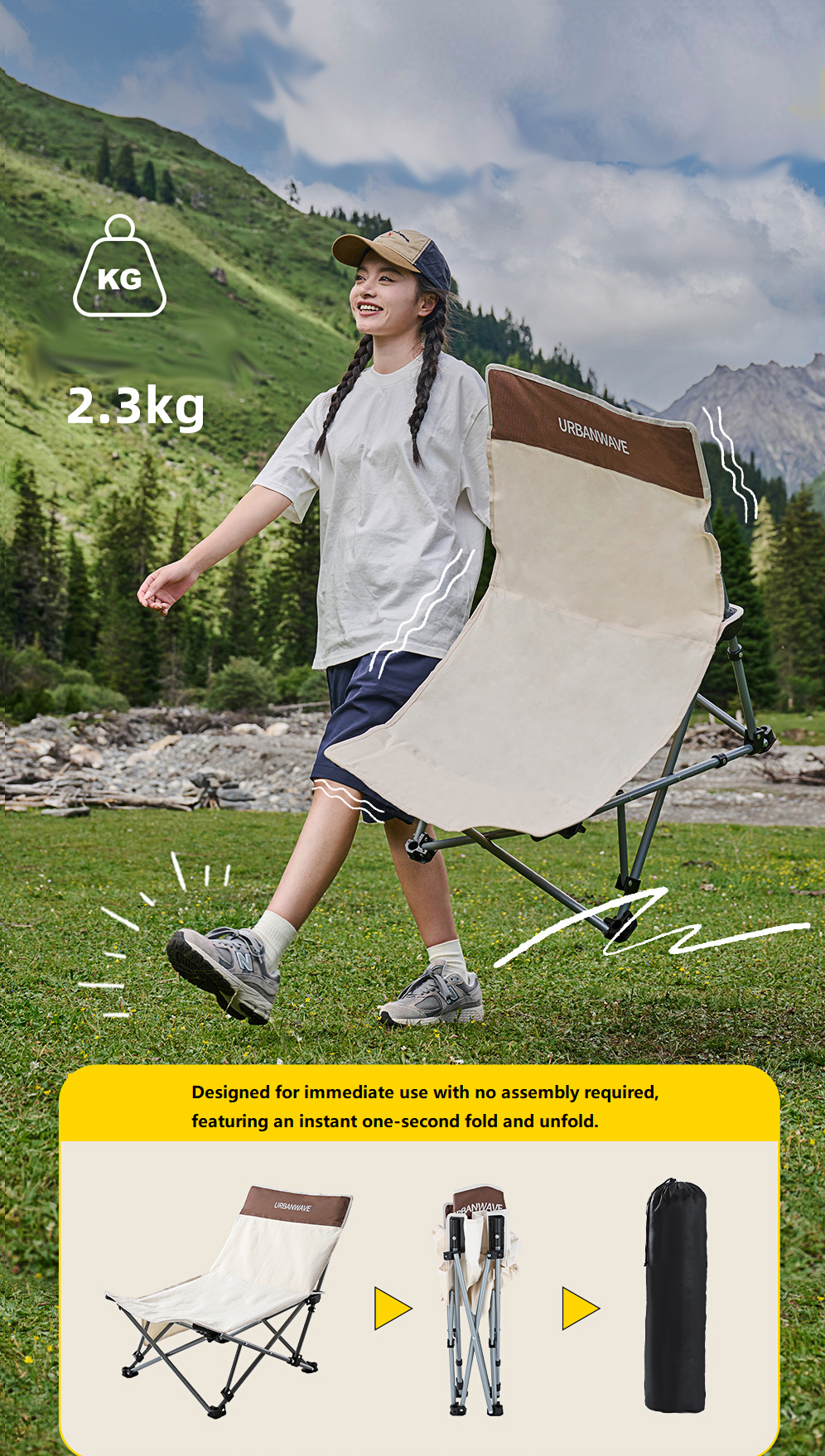 Green ECOTREK outdoor folding chair and lounger with a lightweight, portable design suitable for outdoor relaxation and camping.