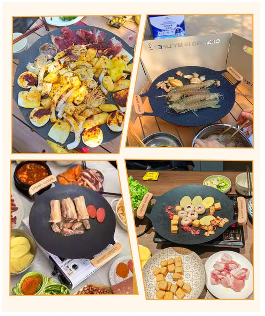 ECOTREK 30cm non-stick portable barbecue plate, ideal for outdoor cooking and grilling, made of durable cookware material.