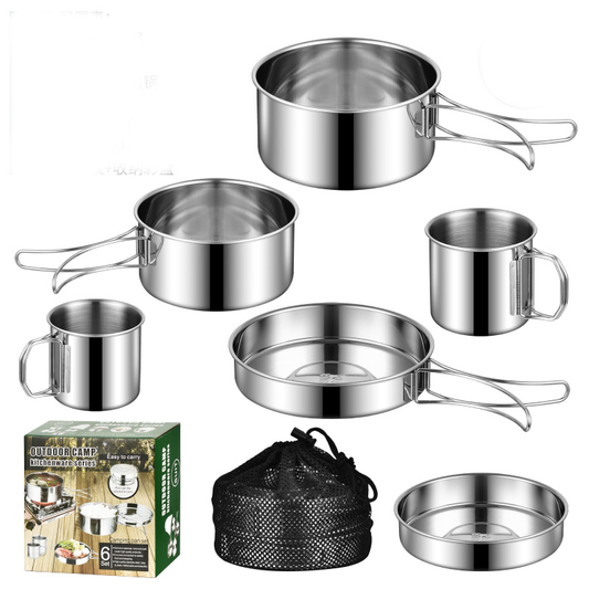 ECOTREK outdoor cookware set made of 304 stainless steel with camping utensils, ideal for outdoor cooking and camping adventures.