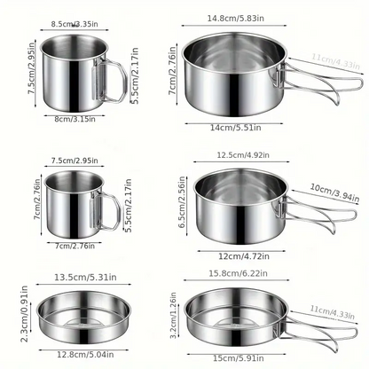 ECOTREK outdoor cookware set made of 304 stainless steel, includes camping utensils and cookware for outdoor cooking.