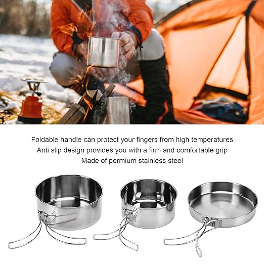 ECOTREK outdoor cookware set with 304 stainless steel camping utensils kit, including pots, pans, and utensils for outdoor cooking.