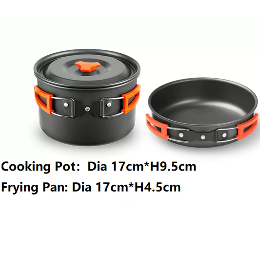 ECOTREK outdoor camping cookware set for 2-3 people, includes pots and pans for outdoor cooking and camping adventures.