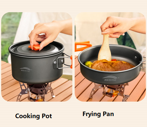 ECOTREK outdoor cookware set for camping, includes pots and pans ideal for 2-3 people, lightweight and durable camping cookware