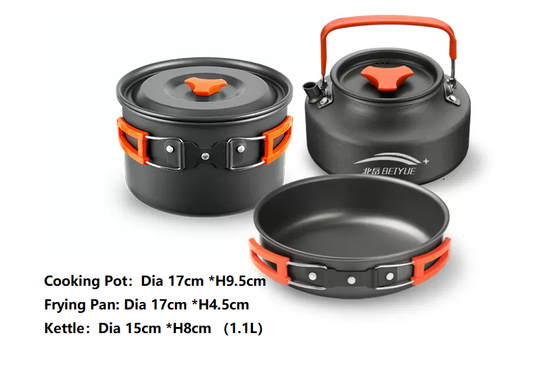 ECOTREK outdoor camping cookware set with pots and pans for 3-4 people, ideal for outdoor cooking and camping adventures.