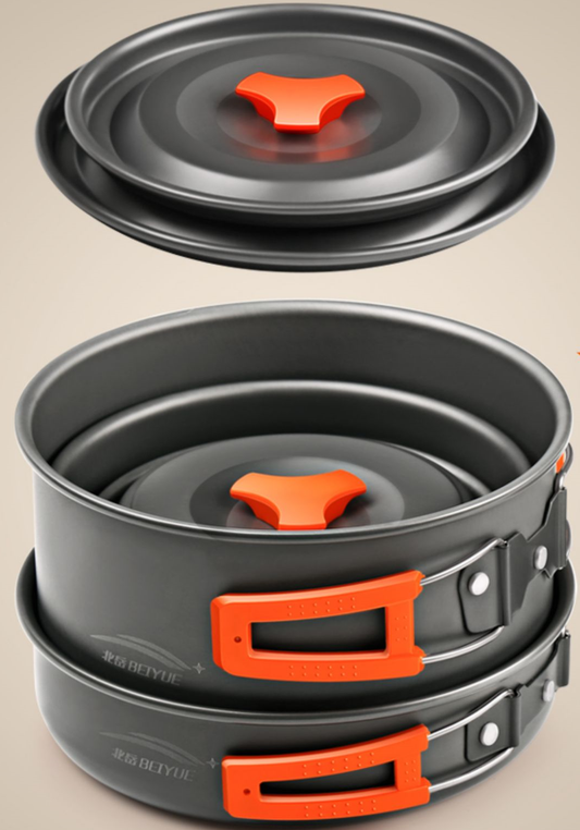 ECOTREK outdoor large camping cookware set with pots, pans, and utensils for 4-5 people, ideal for outdoor cooking adventures