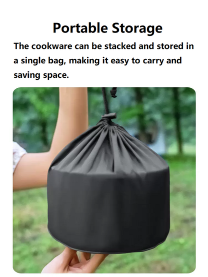 ECOTREK outdoor large cookware set for camping, includes pots and pans ideal for 4-5 people, durable camping cookware set