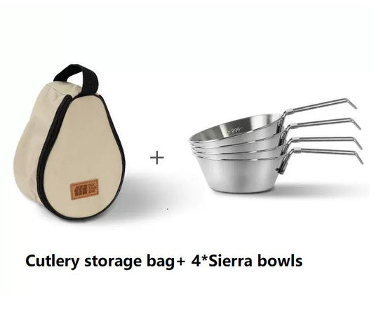 ECOTREK Sierra Bowls Set outdoor camping cookware with four durable bowls on a camping table.