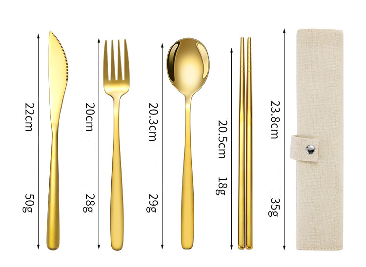 ECOTREK Korean-style stainless steel outdoor cutlery set with storage box, includes knives, forks, spoons, and portable carrying case.