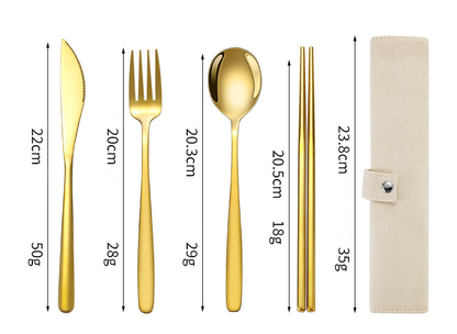 ECOTREK Korean-style stainless steel outdoor cutlery set with storage box, includes knives, forks, spoons, and portable carrying case.