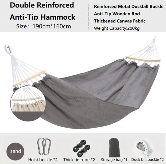 ECOTREK double reinforced anti-tip hammock shown with sturdy fabric and reinforced edges for added safety and durability.