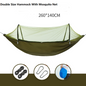 Light green ECOTREK portable mosquito hammock with quick-open design and built-in net for outdoor relaxation.
