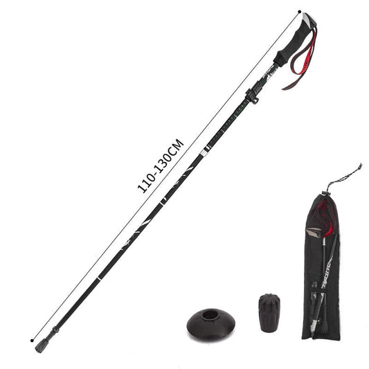Black ECOTREK aluminum alloy folding trekking pole, lightweight hiking pole with adjustable length and ergonomic grip.