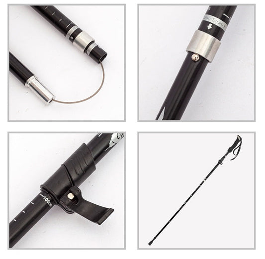 Black ECOTREK aluminum alloy folding trekking pole, ultralight hiking pole with adjustable design and ergonomic grip.