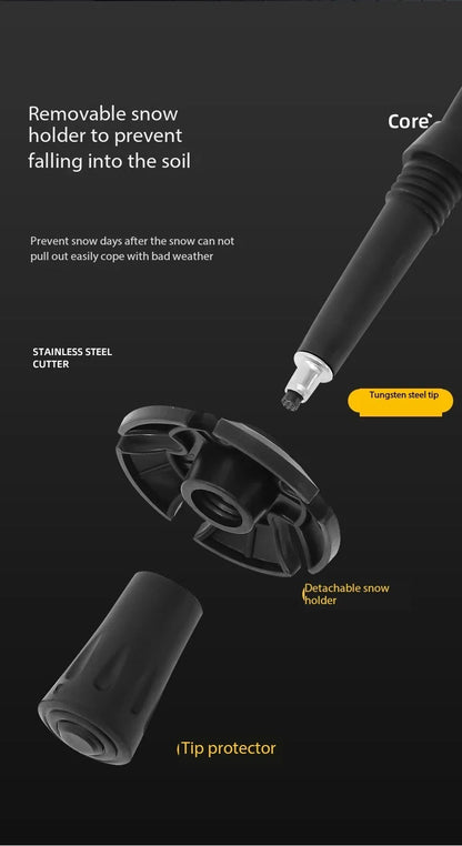 Foldable ECOTREK hiking pole in black, made of 7075 aluminum, adjustable from 110 to 135 cm for trekking and hiking.