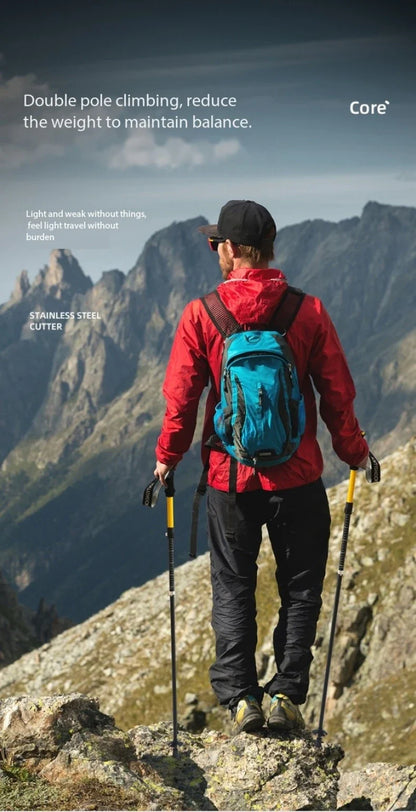Black ECOTREK foldable hiking pole, adjustable 110–135 cm, made of lightweight 7075 aluminium for trekking and outdoor adventures.