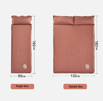 Green ECOTREK self-inflating air mattress, outdoor camping mat with built-in inflation for comfortable camping sleep.
