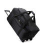 Black ECOTREK expandable rolling checked-in duffle bag with wheels, showing its spacious design and sturdy handle.