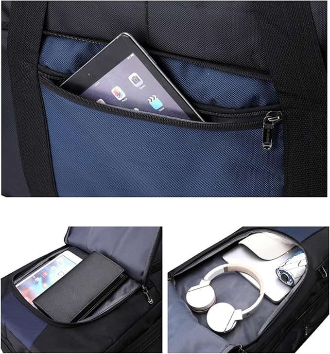 Black ECOTREK expandable rolling checked-in duffle bag with wheels, featuring sturdy handles and spacious storage.