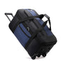 Black ECOTREK expandable rolling checked-in duffle bag with wheels, showcasing its spacious design and sturdy handles.