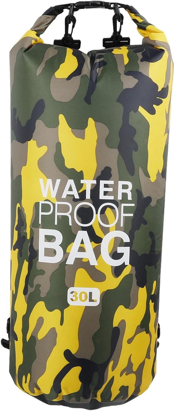 Blue ECOTREK Waterproof Dry Bag in 15L size with shoulder strap, ideal for outdoor storage and keeping gear dry.