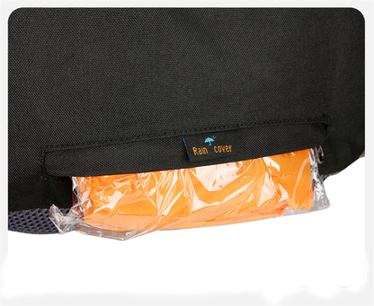 Orange 50L ECOTREK waterproof hiking backpack with multiple compartments for outdoor camping and climbing adventures.