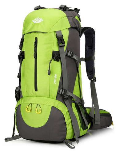 Orange 50L ECOTREK waterproof hiking backpack with multiple compartments, ideal for outdoor camping and climbing adventures.