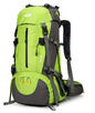 Orange 50L ECOTREK waterproof hiking backpack with multiple compartments, ideal for outdoor camping and climbing adventures.