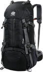 Orange ECOTREK 50L waterproof hiking backpack with multiple compartments, ideal for outdoor camping and climbing adventures.